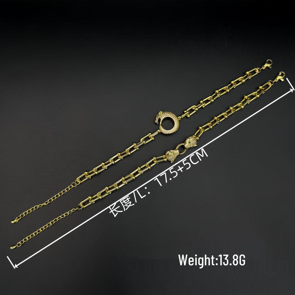 T Brand U-Shaped Horseshoe Clasp Zircon Four-Leaf Clover Bracelet: European & American Light Luxury Fashion Jewelry