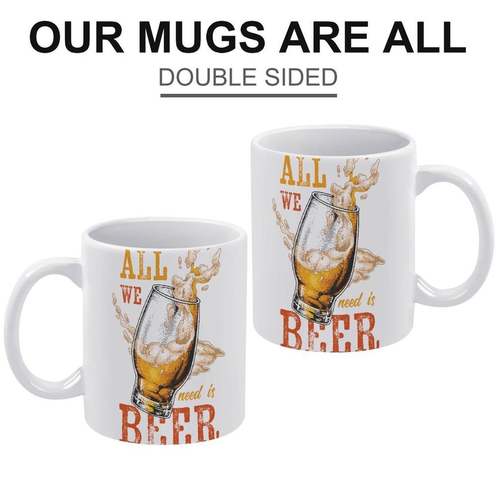 1pc 11oz White Ceramic Mug with Double-Sided Print for Beer Fans, Fun Daily Drinking Cup, Perfect Gift for Friends, Coworkers or Family