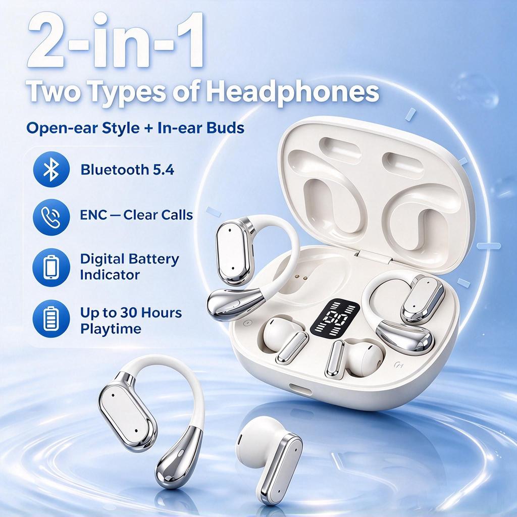Bluetooth 5.4 Ακουστικά Ύπνου Αγωγιμότητας Οστών Ζεύγος Δύο Ατόμων Σε Ένα Μείωση Θορύβου Hifi Αθλητικά Ισχύς Ψηφιακή Οθόνη Ακουστικά