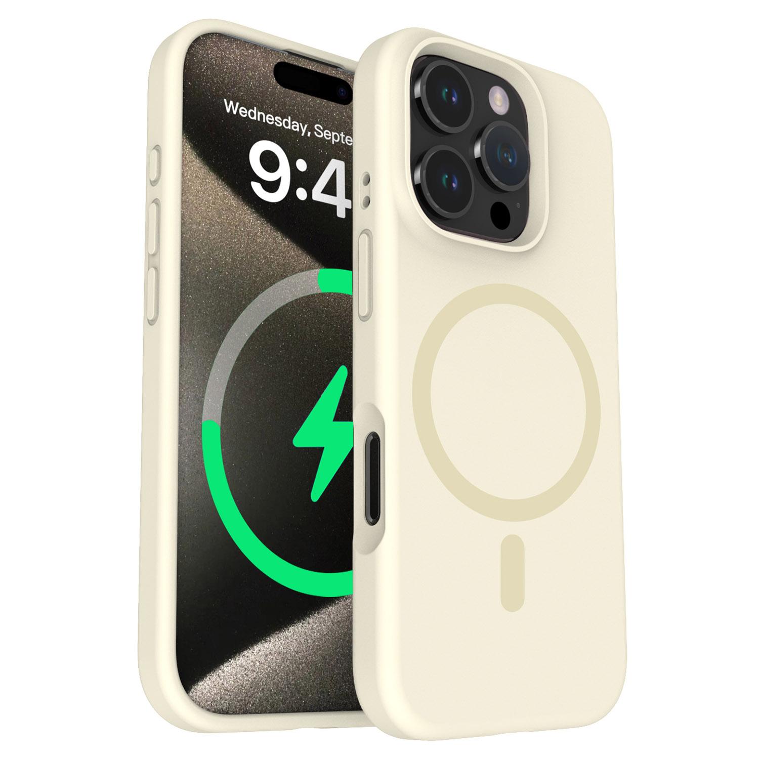 

For iPhone 16 Pro Max Case Compatible with MagSafe PC+Liquid Silicone Phone Cover Antique White