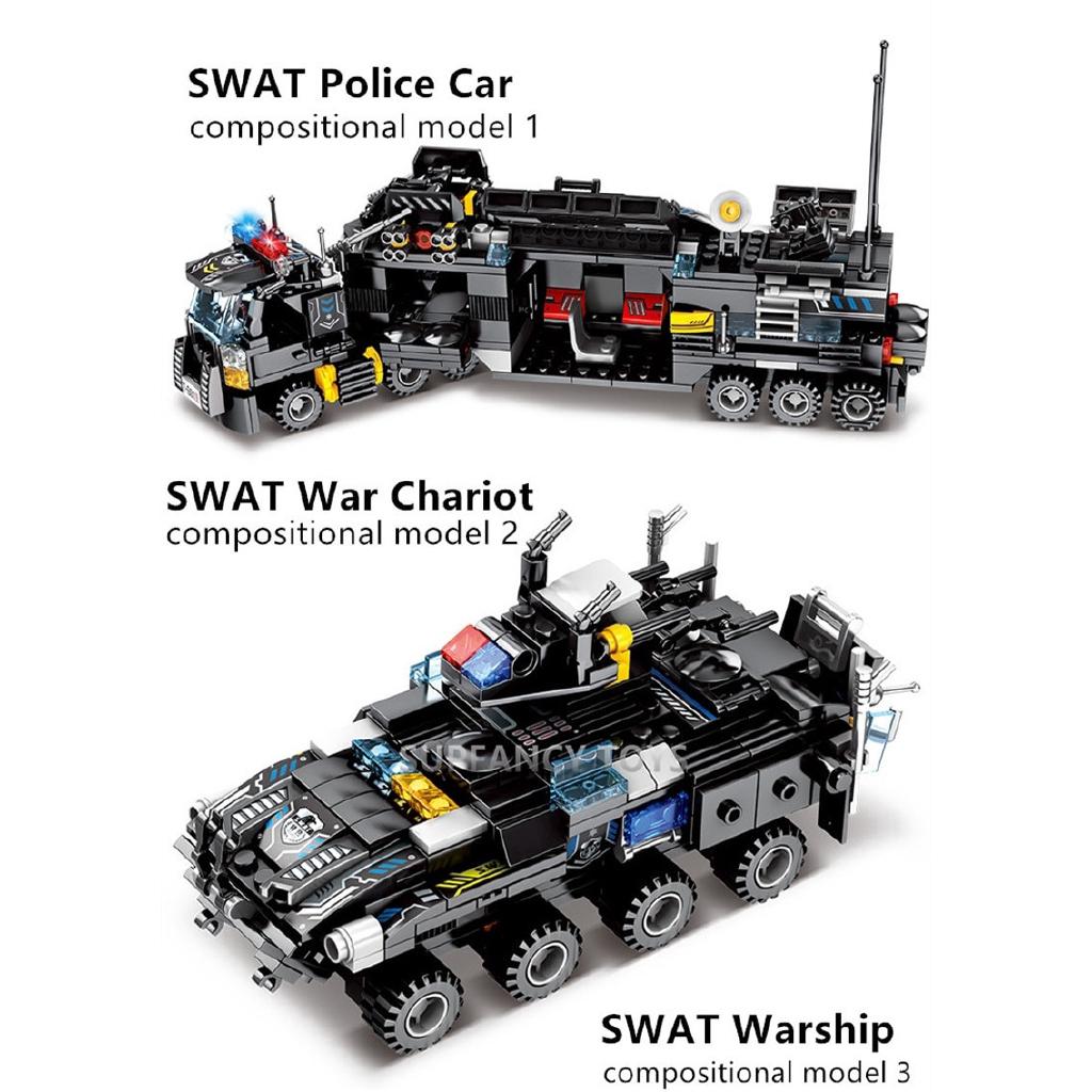 695 Stücke City Polizei SWAT Truck Bausteine Sets Schiff Fahrzeug Technik Blöcke Playmobil bricsk Spielzeug Für Kinder
