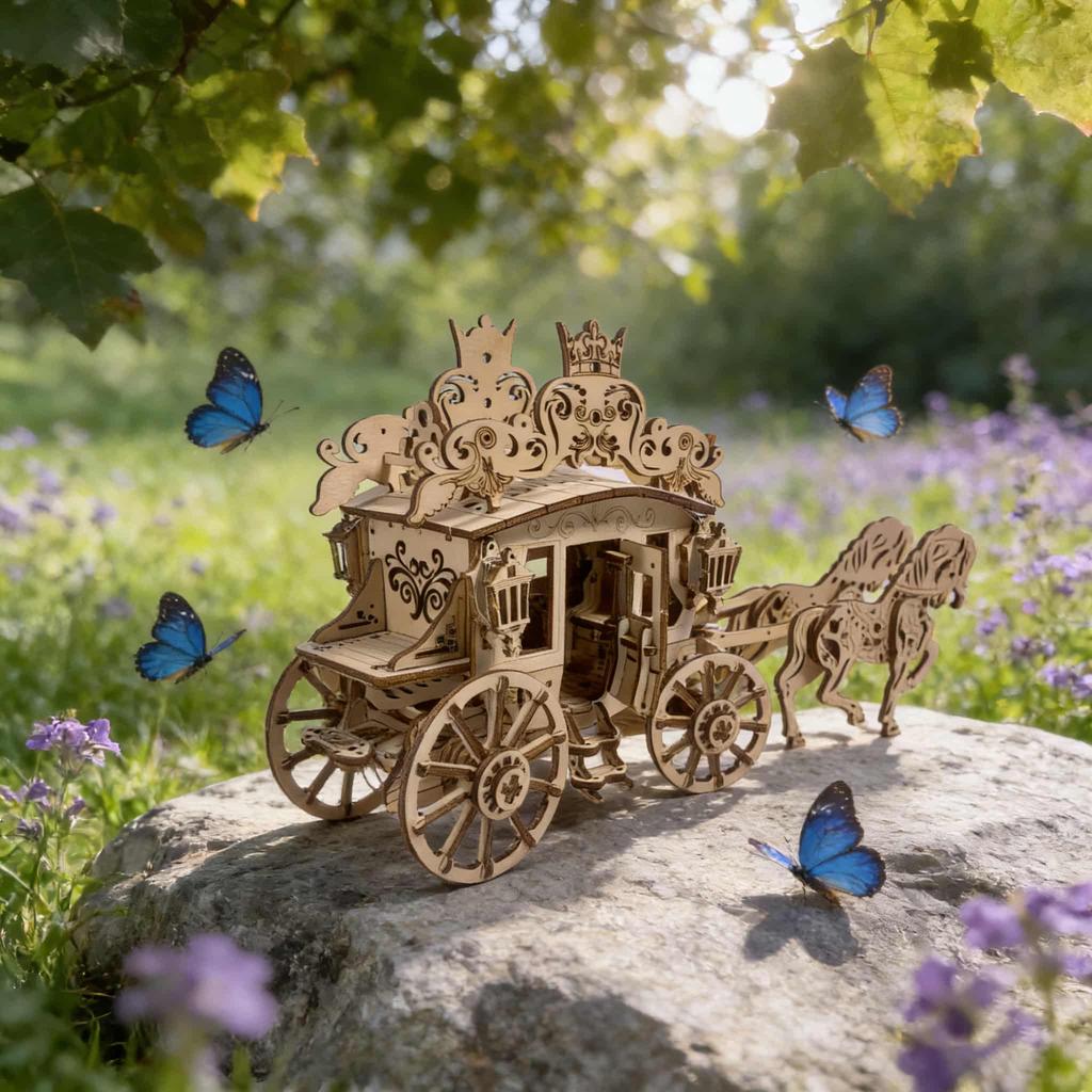 Luxury Carriage DO-IT-YOURSELF Wooden 3D Puzzle Min High Quality Durable Design Safe for Children Iature Kit Imaginative Holiday Birthday Present Toy