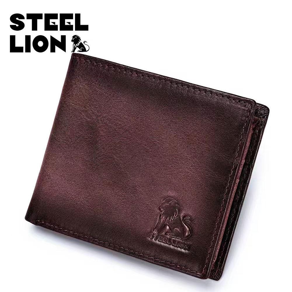 Men's Genuine Leather Short Wallet Anti-Theft RFID Blocking Multiple Card Slots Card Holder