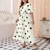 Plus Size Women's Summer New Polka Dot Simple Elastic Waist Printed Pleated Long Dress