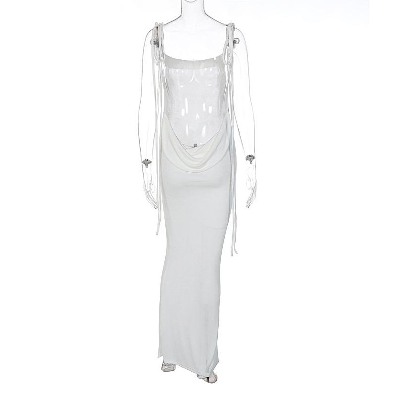 Abito Estivo Sexy Senza Schiena con Lacci da Donna Nuova Moda Senza Maniche Aderente Abito da Festa Club Femminile Tinta Unita Vita Alta Abiti Casual 24537