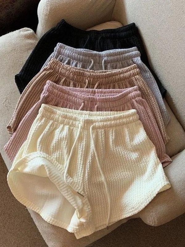 Women's High Waist Waffle Shorts - Summer Casual and Loose Fit Fitness Pants