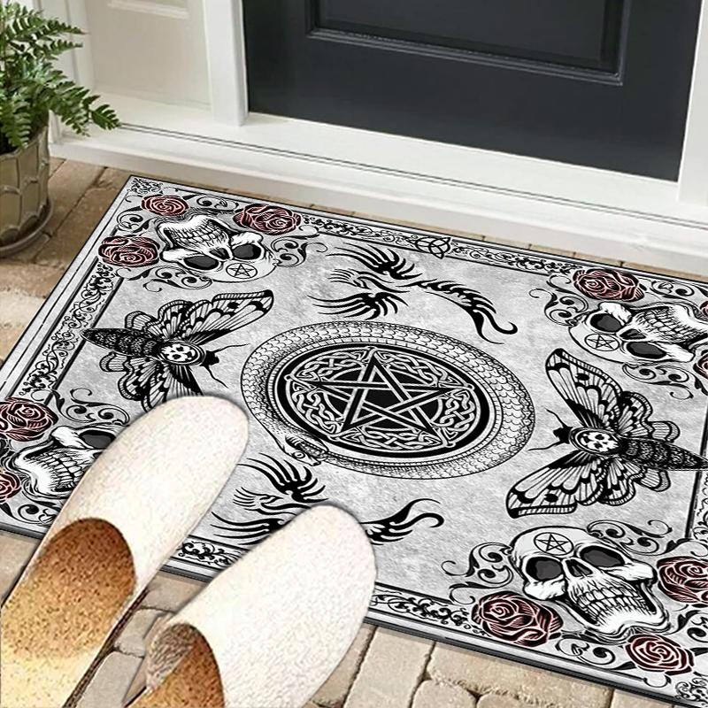 Gothic Moth And Skulls Office Rug Chair Mat, Entryway Carpet, Suitable for Front Door, Bedroom, Living Room, Desk, Holiday Gift
