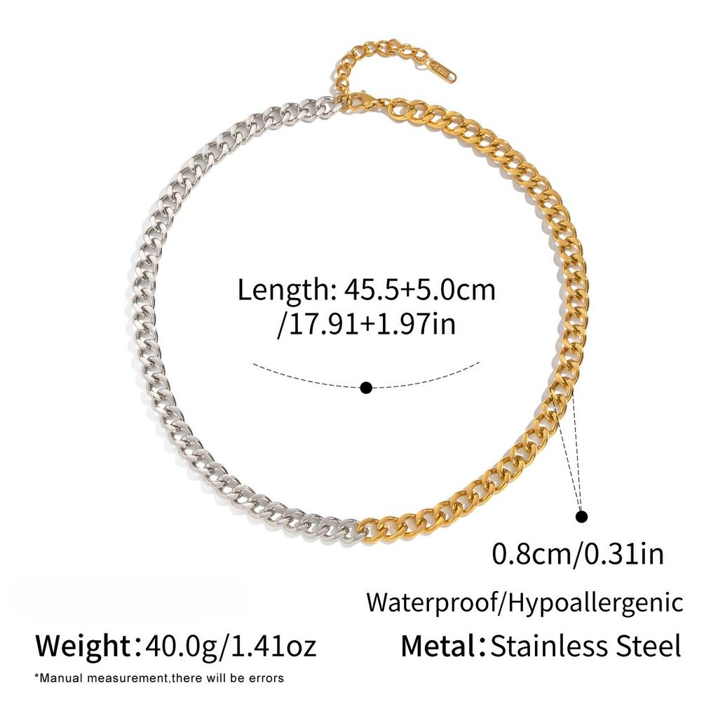  Minimalist 18K Gold Plated Stainless Steel Color Blocked Necklace for Women Chain Fashion Exquisite Jewelry Gift