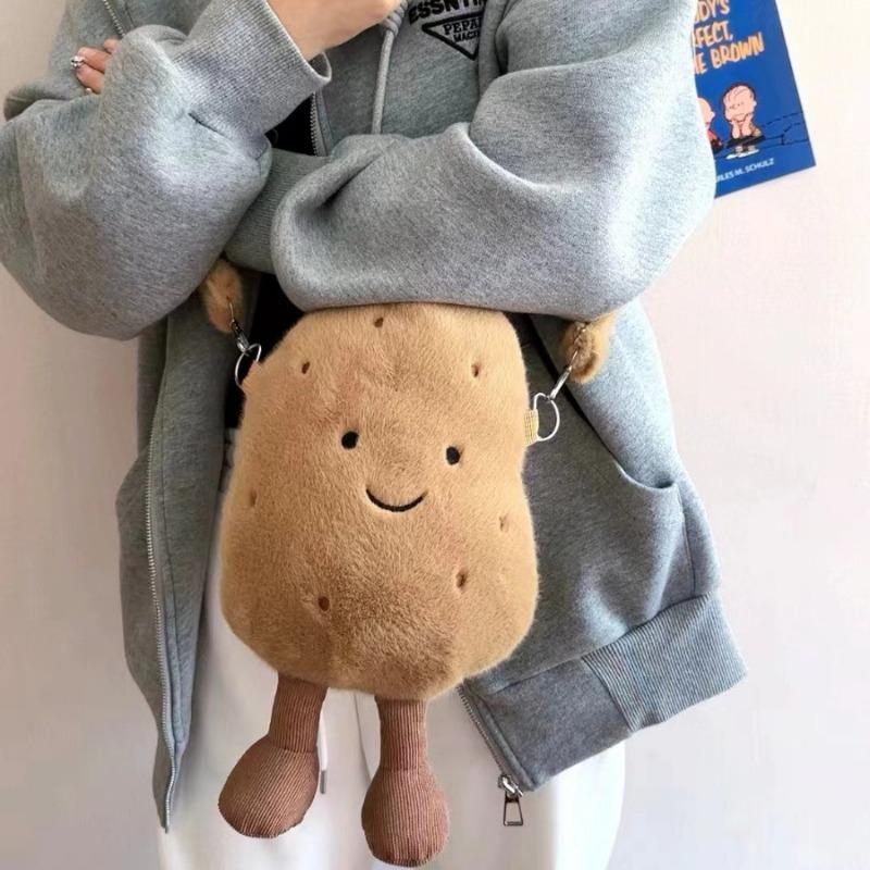 Positive Energy Potato Hug Plush Crossbody Bag Cute Simulation Toy Dolls Plushie Stuffed Fashion Fur Handbag Gift for Girlfriend