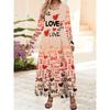 Elegant Women's Long-Sleeve Maxi Dress, Round Neck Long-Sleeve Dress, Printed Fabric, for Home, Vacation, and Commuting, Soft and Breathable Fabric