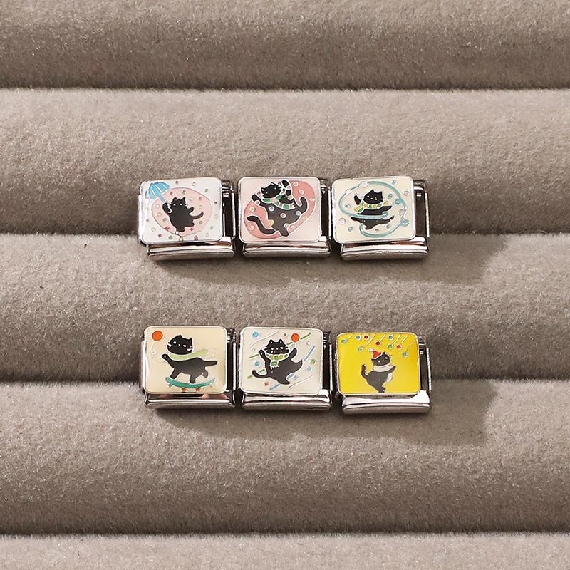 Fashion Colorful Y2K Animal Series Cat Dog Italian Charm Beads Fit 9MM Stainless Steel Bracelets Gifts Women Jewelry DIY Making