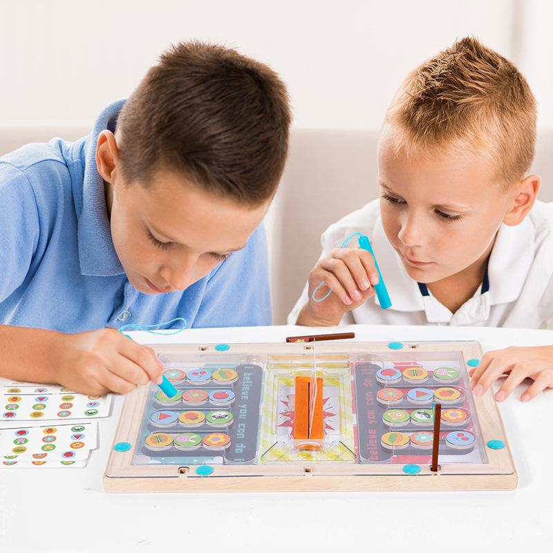 Toys Wooden Slide Puzzle Magnetic Board Game Fine Motor Sorting Matching Montessori Toy for Early Learning Activity Board Kids