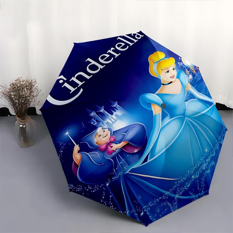 Cinderella, Fairy Godmother Automatic Opening and Closing Umbrella - 8 Ribs Portable Folding Umbrella with Plastic Handle, Suitable for Leis