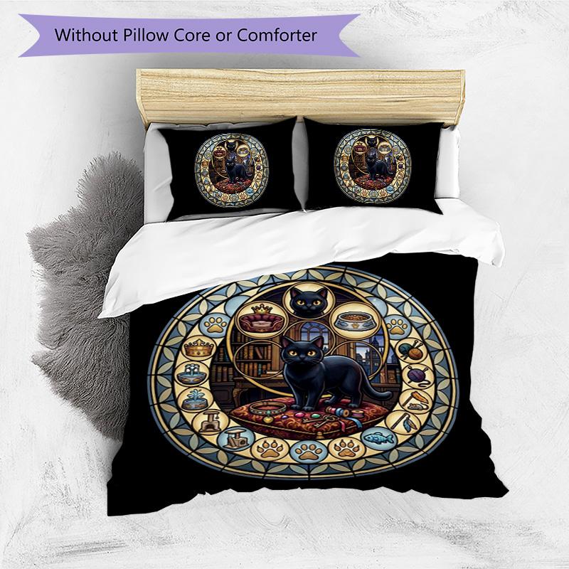 Glass Cat Fantasy Pattern Bedding,Quilt Set Quilt Cover Pillowcase Home Birthday Gift (1*duvet cover+2*pillowcase,without core)