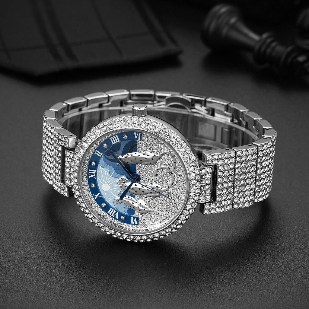Golden Iced Brilliant Watches Men Luxury Steel Quartz Watch Fashion Leopard Hip Hop Diamond Wrist Watch Man Reloj Hombre