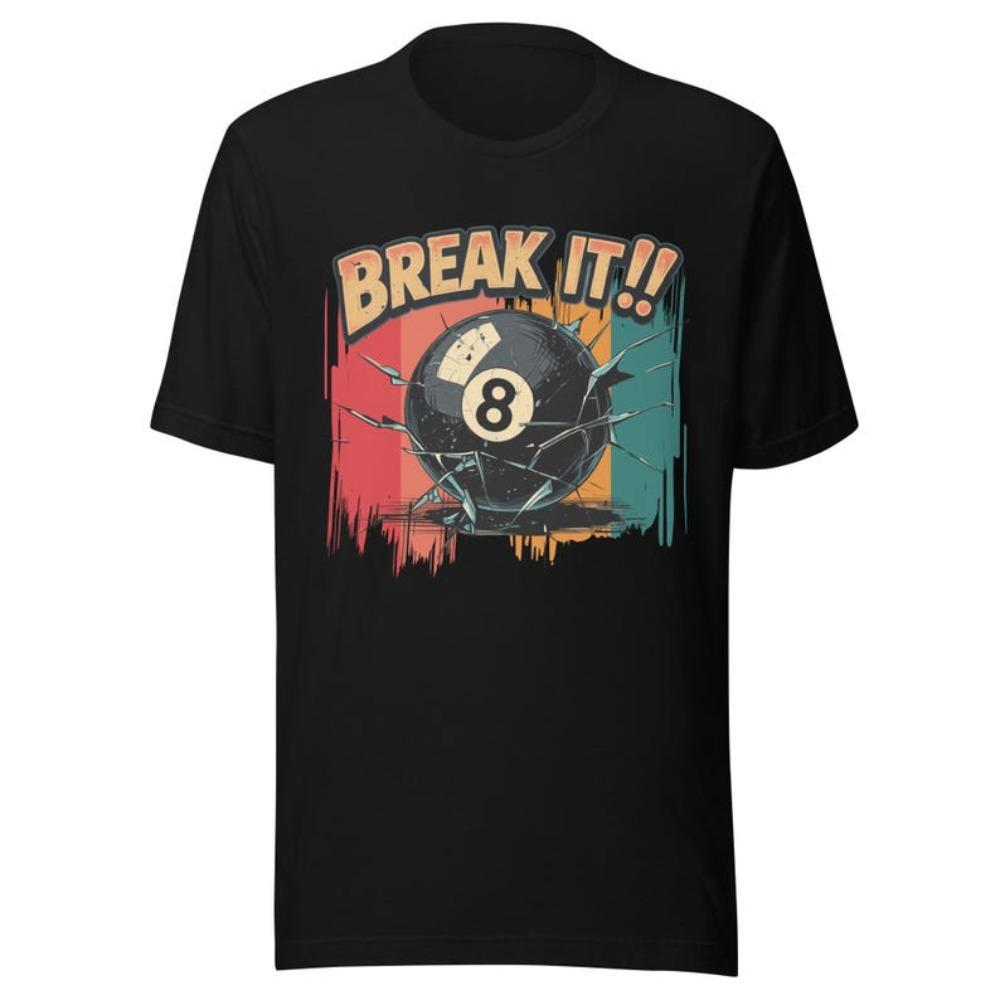 Retro BREAK IT Billiards TShirt Cracked 8 Ball Funny Pool Player Graphic Tee Men Daily Life Casual Cotton Top Unisex Sportswear