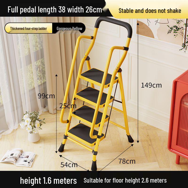 Multi-functional Indoor Folding Ladder with Handrails and Widened Pedals - Four to Five Steps for Home and Dorm Use