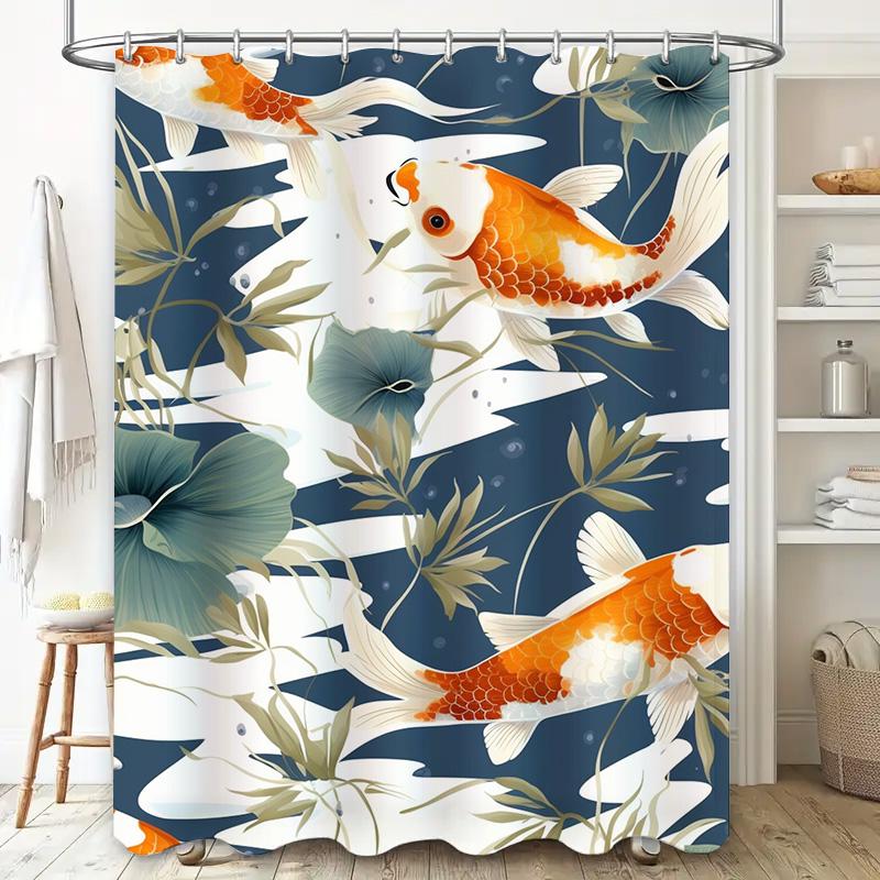 Decorative Fish Bath Mats Waterproof Bathroom Shower Curtain for Modern Home Decoration 3D Printed Blue White Floral Print Water