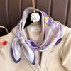 Printed Silk Scarf | Women's Square Scarf with Purple Floral Patterns Elegant Decorative Little Neckerchief Silky-Smooth Texture