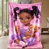 Teddy Bear On Moon with Lantern Theme Blanket Lightweight Warm Flannel Blanket Decorative Throw Blanket for Home Decoration
