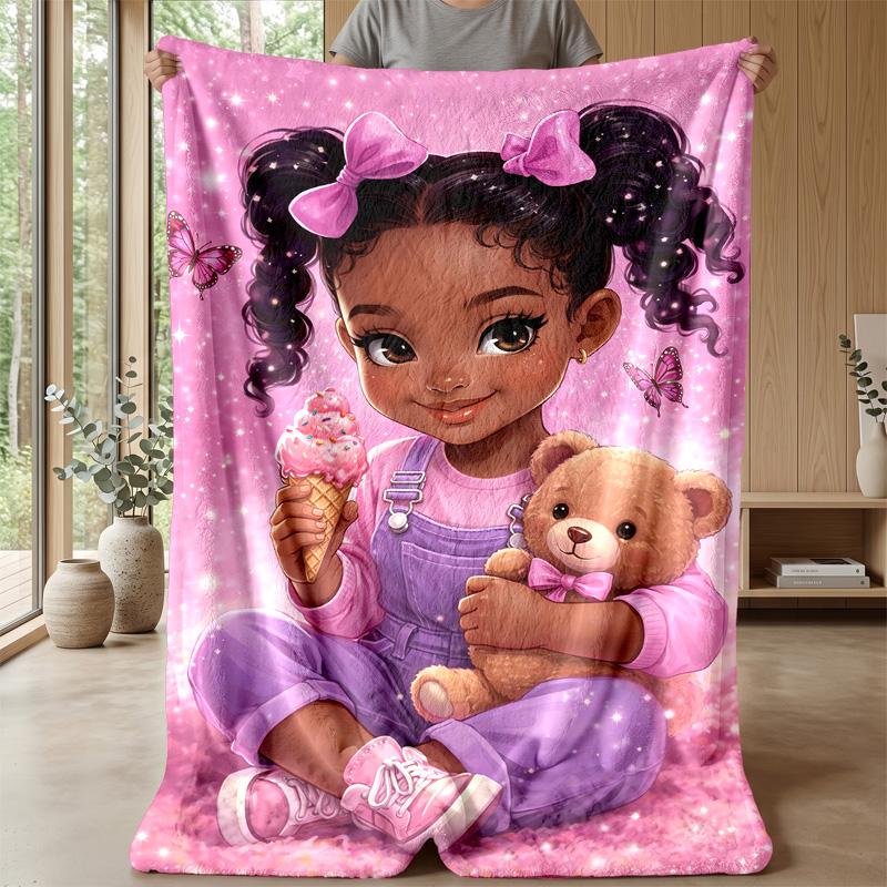 Teddy Bear On Moon with Lantern Theme Blanket Lightweight Warm Flannel Blanket Decorative Throw Blanket for Home Decoration