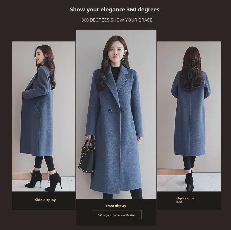 Women's Mid-Length Woolen Coat - Original Size, Spring/Autumn, Korean-style Loose Fit