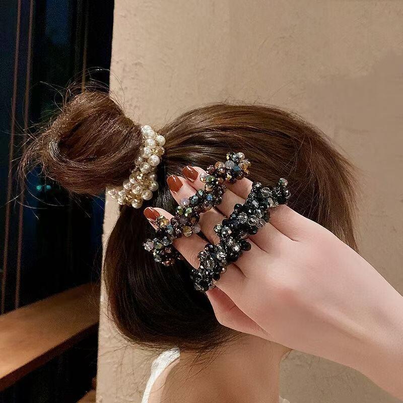 Shiny Crystal Woven Hair Band High Ponytail Elegant Hair Rope Rubber Band Chic Hair Ties Hair Accessoires Elastic Hair Bands