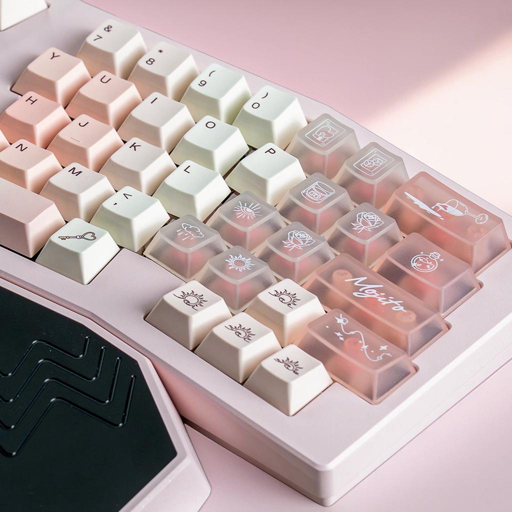 Keyboard Keycap White Peach Mojito Pbt Pc Dye-Sublimated 1.7Mm Cherry Mx Custom Pink White Cute Alice Layout Keycaps 190 Keys.