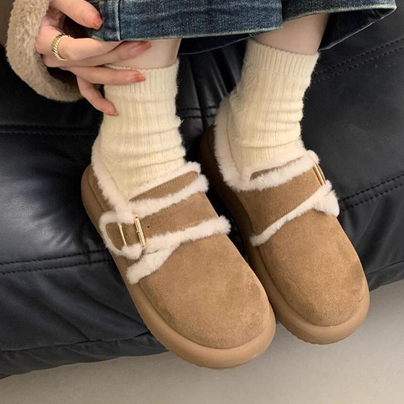 Fashion Fur Flats Women Snow Boots Suede Fashion Warm Shoes Cozy Winter Short Plush Cotton Boots 2025 Casual Soft Cozy Botas Para Mujer