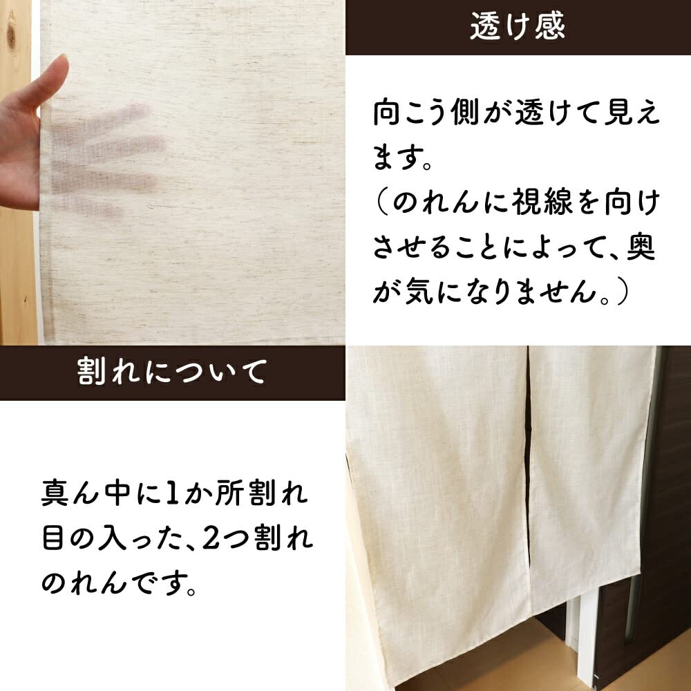 Noren Workshop Linen Noren Curtain for Japanese Modern 85cm Wide X 90cm Premium Linen 99845 - Shops, Natural, Simple, Plain, Style, Long, Blend,