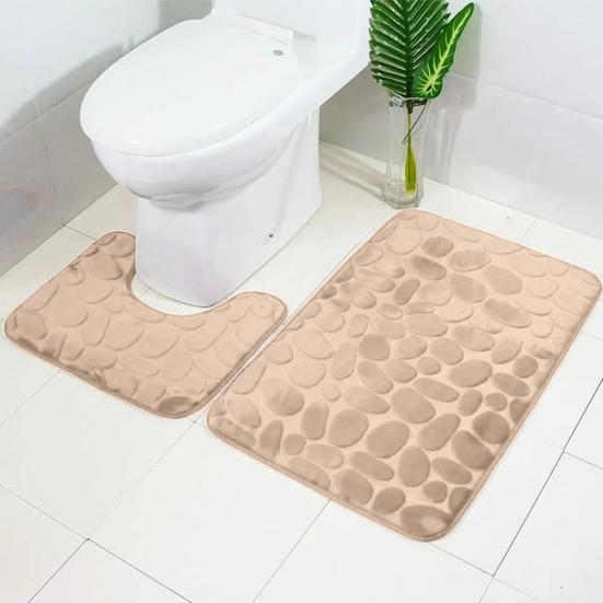 2Pcs/Set Bathroom Floor Mat Stone Embossed Pattern Anti-Slip Bottom Bathroom Rug Extra Thick Absorbent Bath Mat