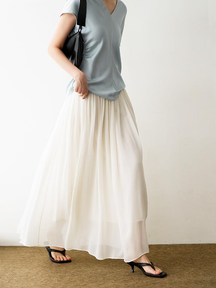 

Летняя шелковая юбка А-силуэта «Лунная ночь» 2026: Жоржет 15 момме, Воздушная струящаяся полуюбка XL (60-66 kg) грязно-белый