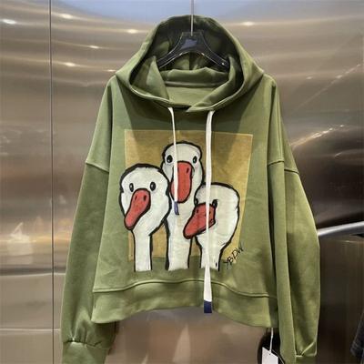 Autumn Large Size Loose Cartoon Print Casual Hooded Jacket Long-sleeved Sweatshirt