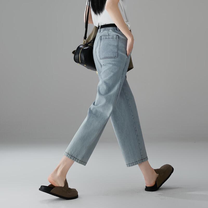 SOFSIL 2026 Spring Women's High-Waisted Cropped Straight-Leg Jeans