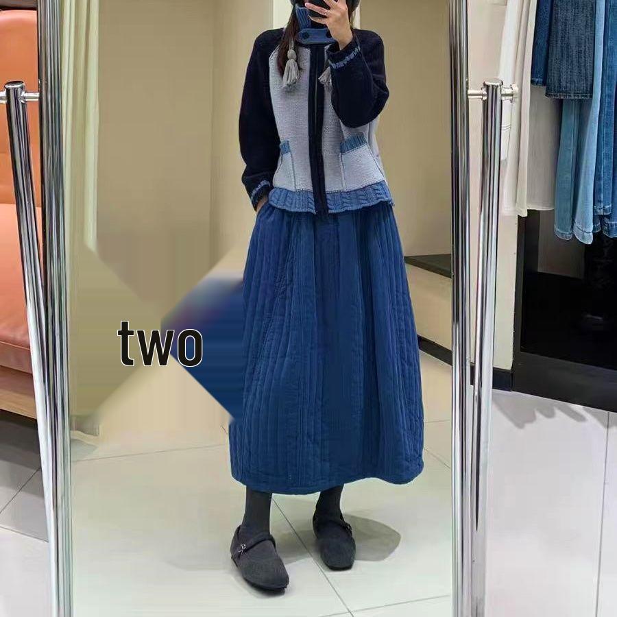 Japanese-Style Quilted Midi Skirt: Retro, Loose, Bud-Shaped Design for Autumn and Winter