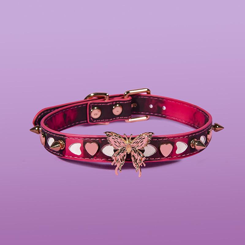 

Чокер-метелик, що змінює колір від температури, з легкою биркою для собаки та дизайном у стилі субкультури