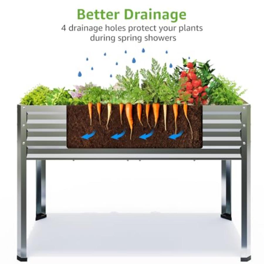 Galvanized Raised Garden Bed with Legs 48 Gallons 48x24x32 Inch Large Metal Elevated Planter Box with Drainage Holes for Vegeta