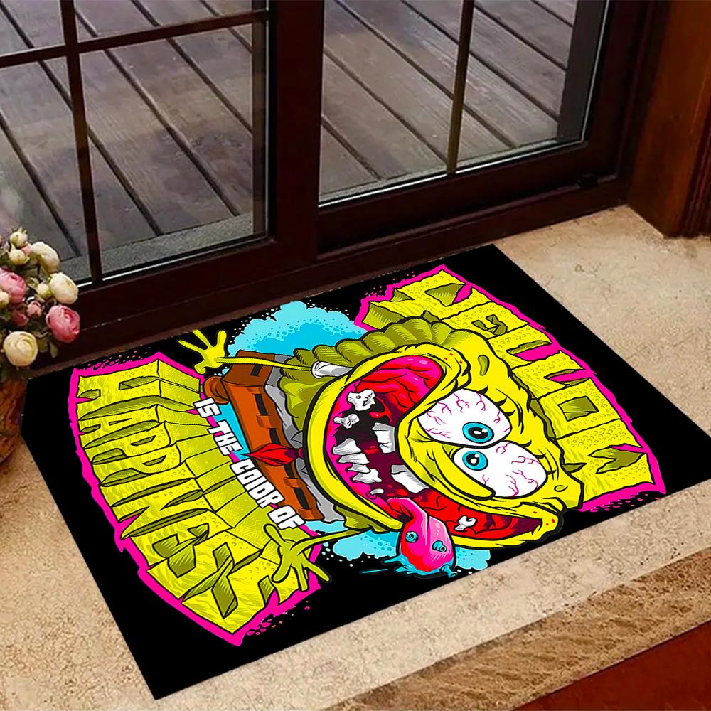 Happy Spongebob Happiness Themed Anti-Slip Rugs - Polyester Home Decor, Suitable for Bedrooms, Living Rooms, Doorways, Studios, and Decorations