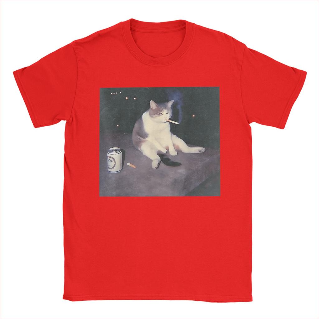 Funny Smoking Cat Meme T-Shirt Harajuku T Shirts Short Sleeve Awesome Tshirt Summer Cotton Crewneck Plus Size Top Tees