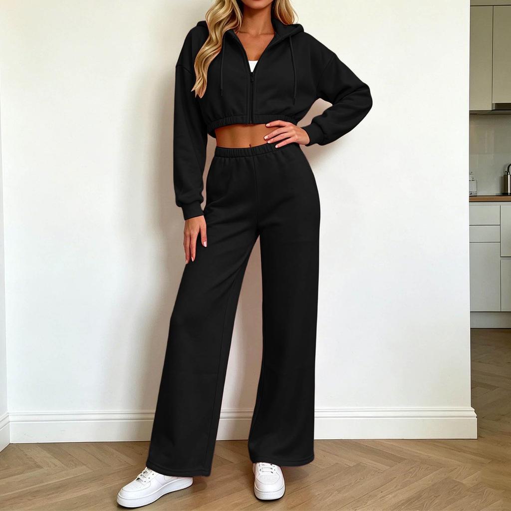Women's Long Sleeve Zip Up Hoodie and Jogger Pants Set with Drawstring Waist for Casual Wear