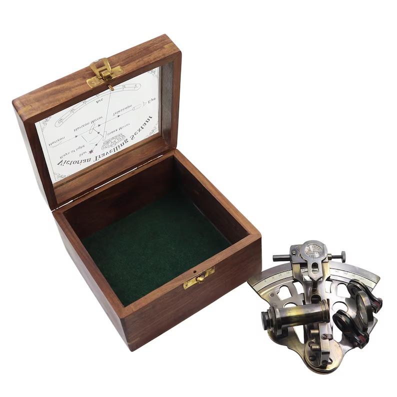 Personalised Gunmetal Sextant with Wooden Box - Nautical Maritime Decor