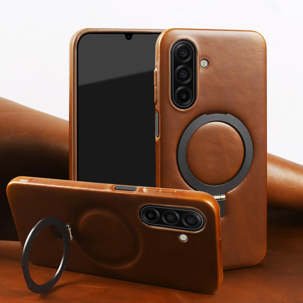 Magnetic Bracket Ring Genuine Leather Case For Samsung Galaxy A17 A07 A36 A16 A26 A56 A55 A35 A13 A06 A34 A54 Phone Back Cover