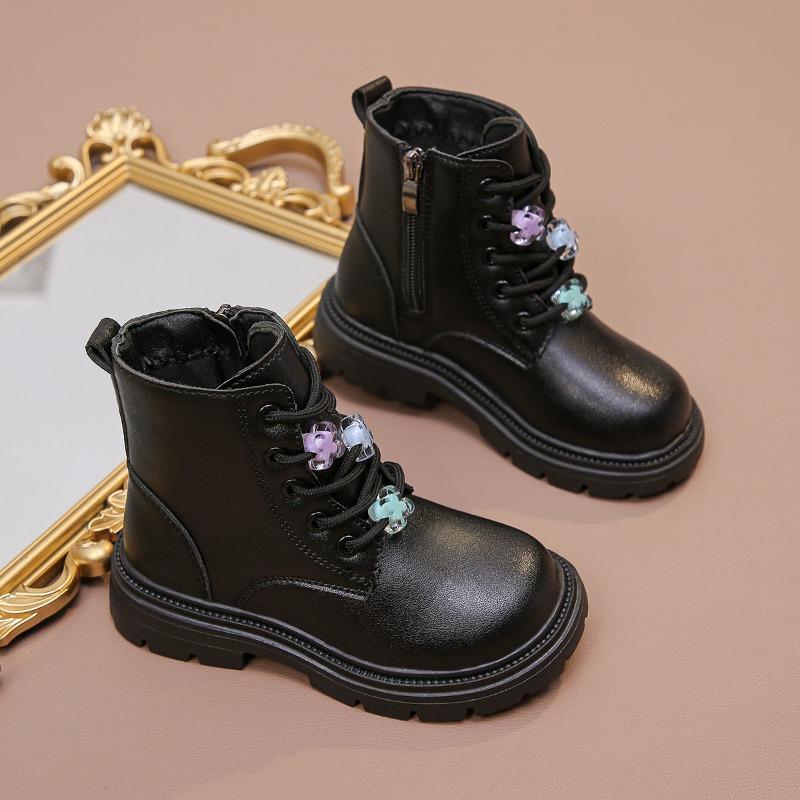Girls Ankle Boots Children Fashion Boots Zipper Kids Princess Leather Boots All Match Anti-Slippery Non-slip Size 26-37