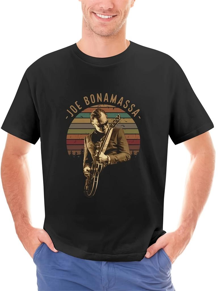 Maglietta Grafica Vintage Joe Bonamassa Chitarrista Maglietta Nera Rock Band con Design Chitarra Dorata, Camicia Casual Unisex per Uomo e Donna, Comoda per Tutte le Stagioni