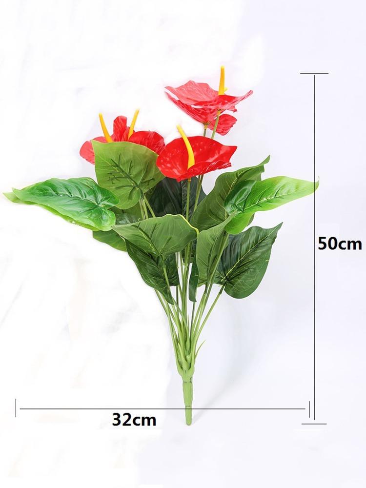 2 Bundles Red Palm Flowers 10 Flowers Artificial Plants Simulated Anthurium Green Plants Home Furnishings Hotel Decorations