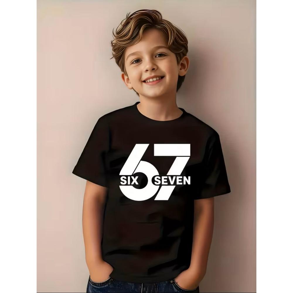 Cartoon 67 Print Kinder T-Shirts Sommer Mode Kurzarm Lässig Rundhals Oberteile für Jungen und Mädchen T-Shirts Top