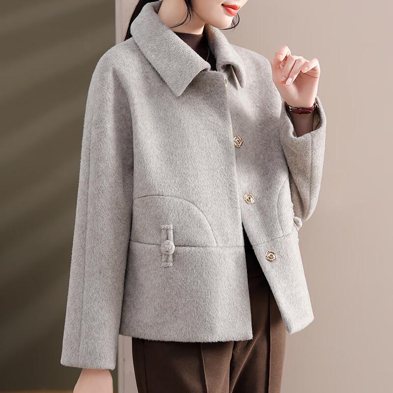 Xuexi Mid-Aged Women's 2024 Winter Wool Blend Lapel Coat