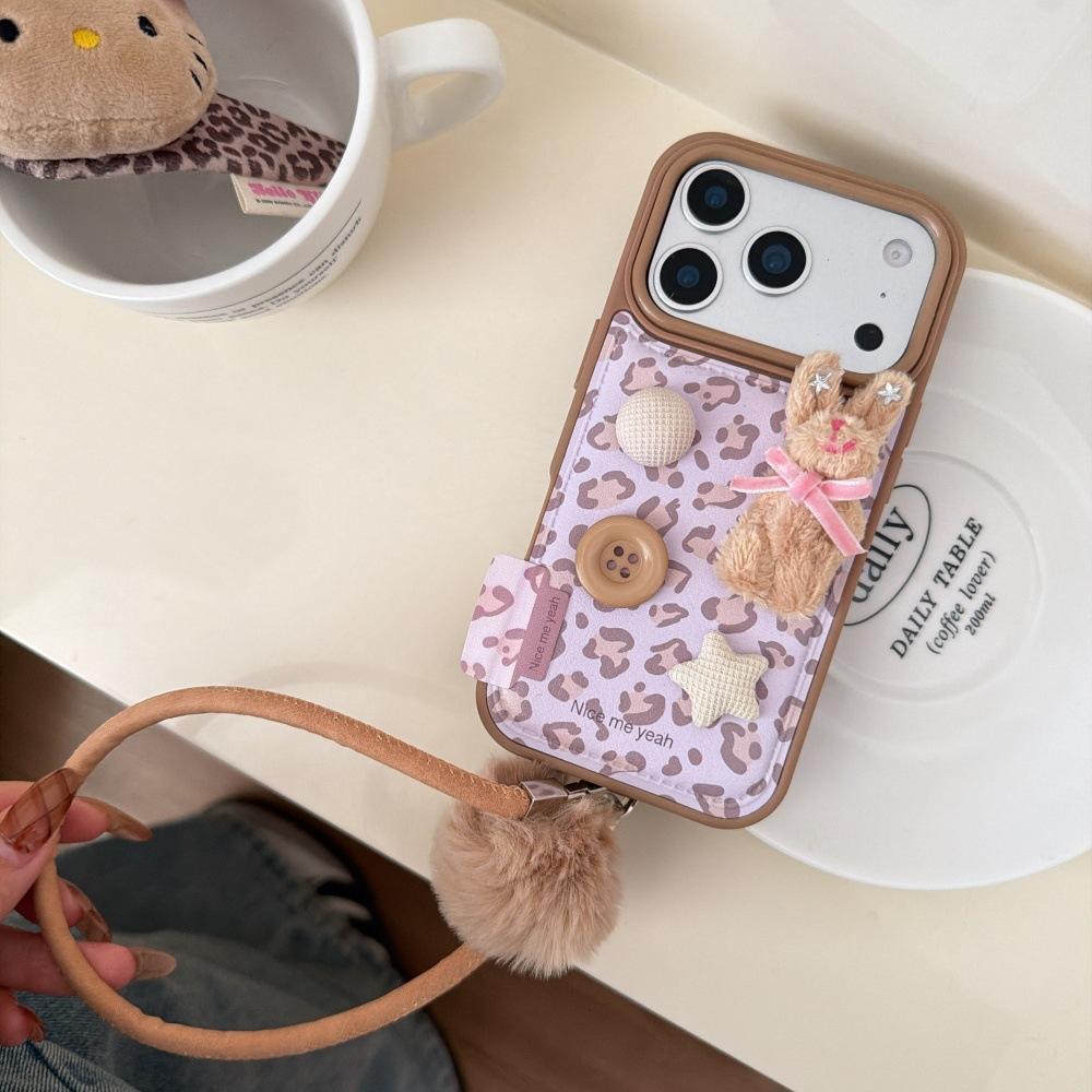 Leopard Print Plush Bear Mobile Phone Case Is Suitable for Apple 17/16PRO Cartoon Creative Case iPhone15/14P Anti-drop.