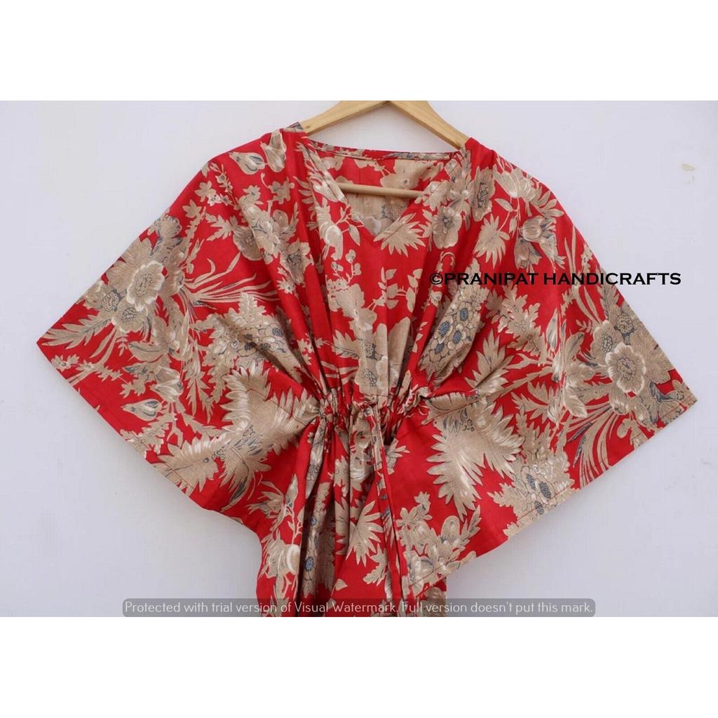 Rochie de dormit din bumbac de vară hippie pentru femei, cu imprimeu floral, rochie maxi lungă roșie caftan CKFTN-SCRN-FULL-BUYIT-130