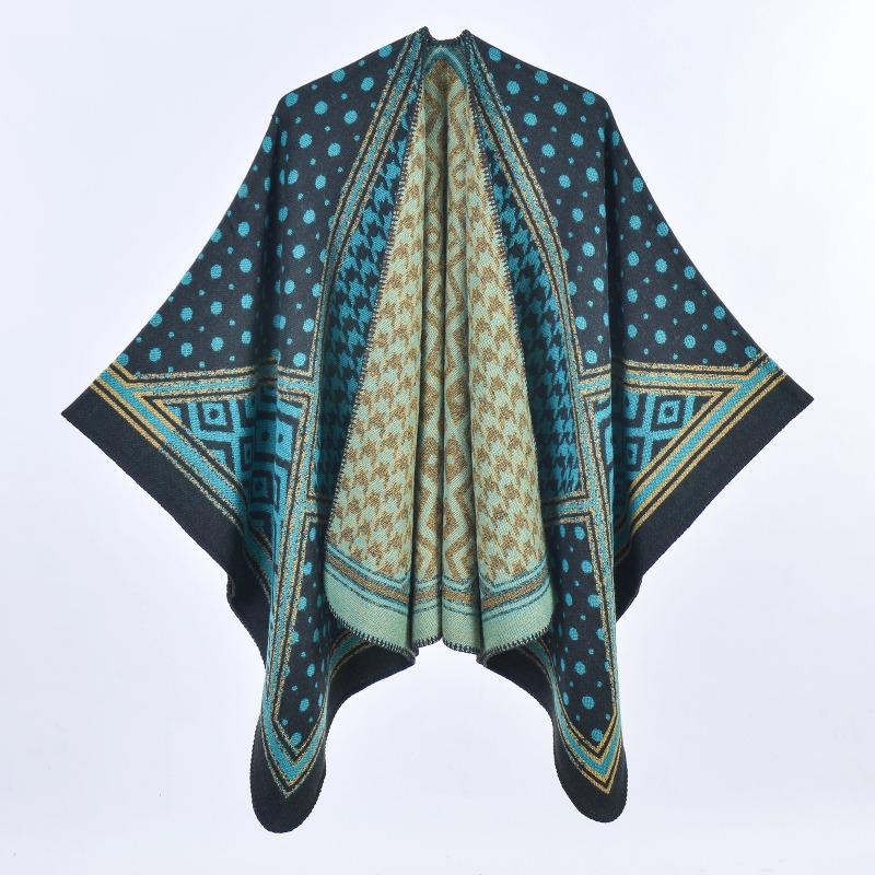 Women's shawl thousand bird grid polka dots color matching thickened thermal open-ended cape with travel cape